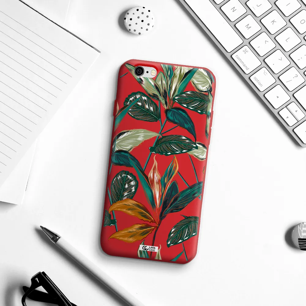 Colorful Tropical Leaves Apple iPhone 6 Silicone Imperial Red Case