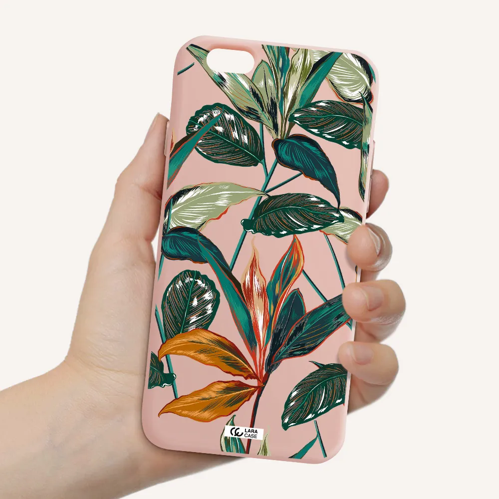 Colorful Tropical Leaves Apple iPhone 6 Silicone pastel pink Case