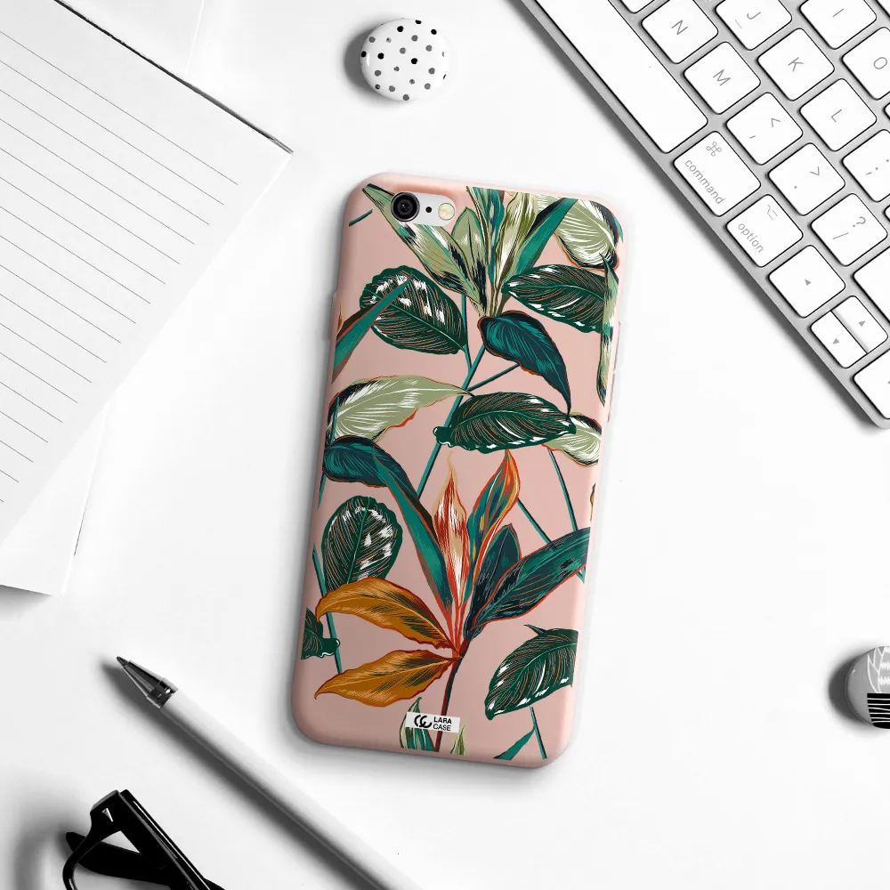 Colorful Tropical Leaves Apple iPhone 6 Silicone pastel pink Case