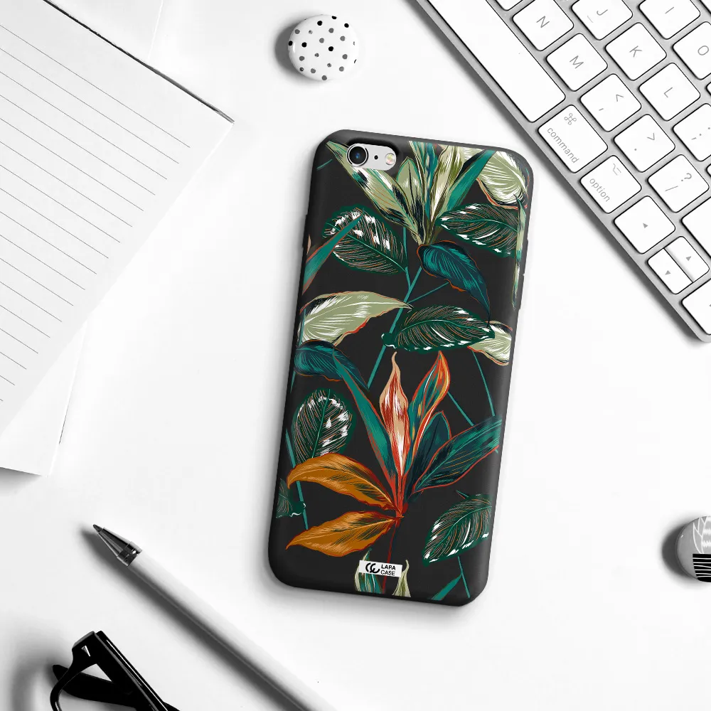 Colorful Tropical Leaves Apple iPhone 6S Silicone black Case