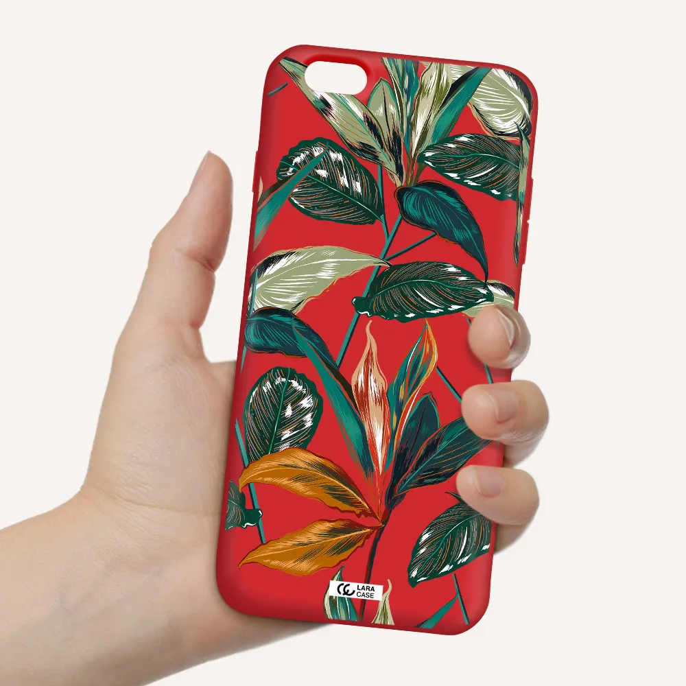 Colorful Tropical Leaves Apple iPhone 6S Silicone Imperial Red Case