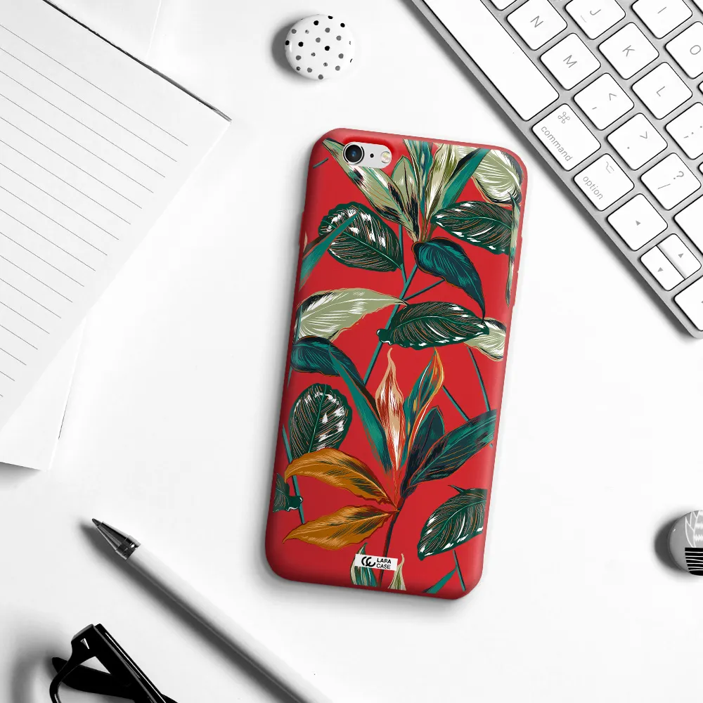 Colorful Tropical Leaves Apple iPhone 6S Silicone Imperial Red Case