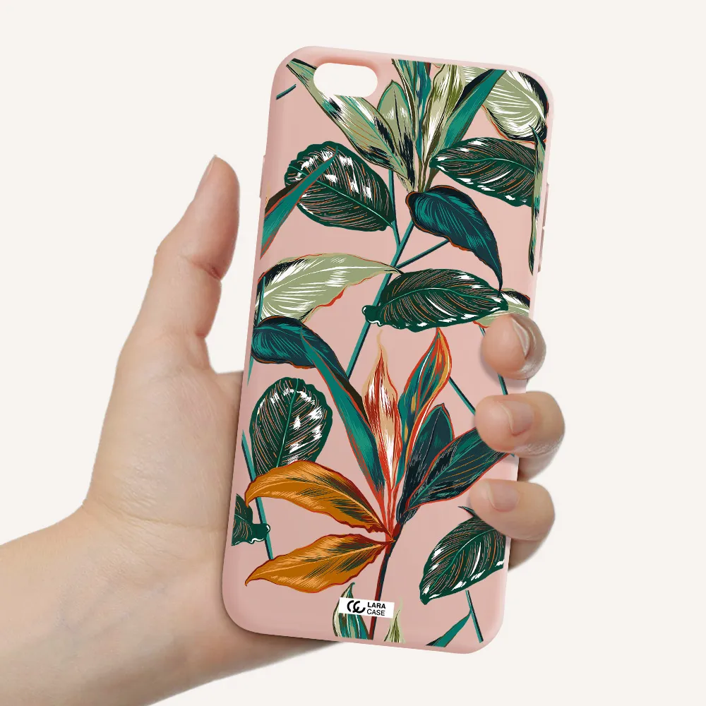 Colorful Tropical Leaves Apple iPhone 6S Silicone pastel pink Case