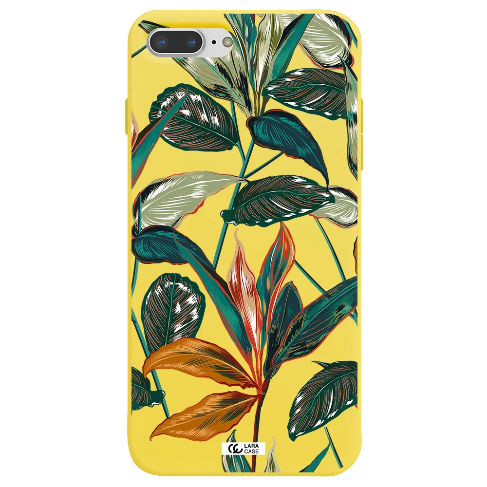 Colorful Tropical Leaves Apple iPhone 7 plus Silicone canary yellow Case