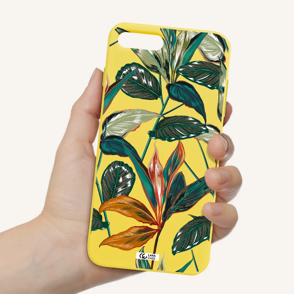 Colorful Tropical Leaves Apple iPhone 7 plus Silicone canary yellow Case