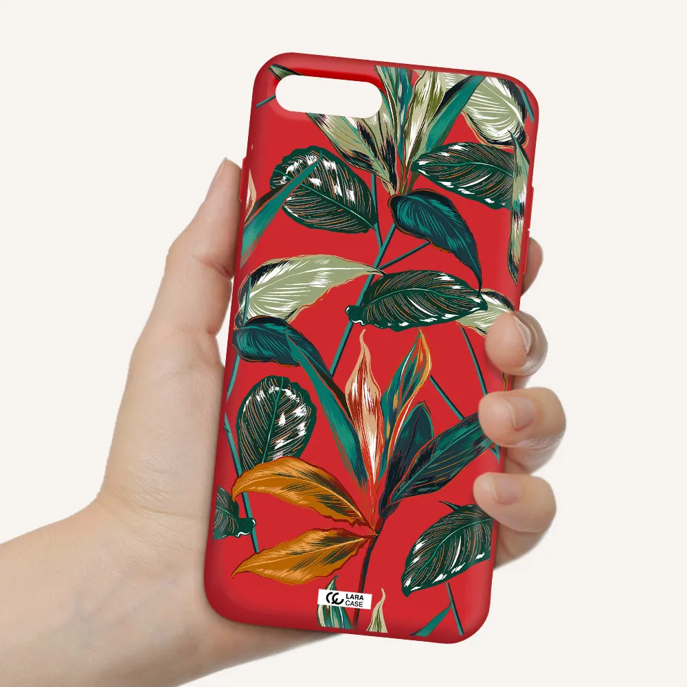 Colorful Tropical Leaves Apple iPhone 7 plus Silicone Imperial Red Case