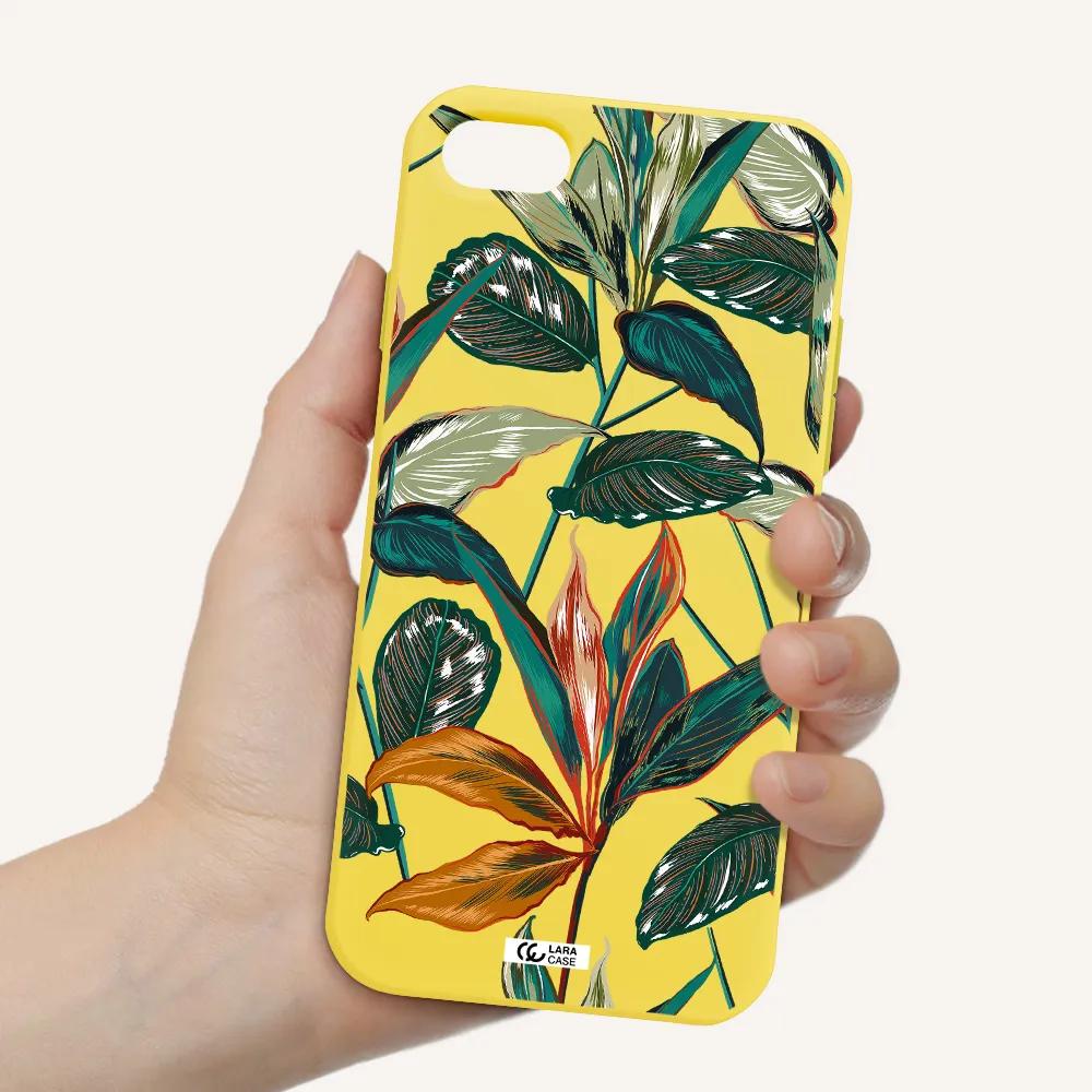 Colorful Tropical Leaves Apple iPhone 7 Silicone canary yellow Case
