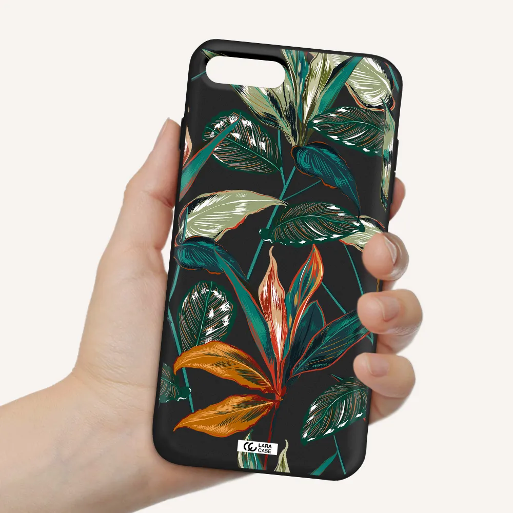 Colorful Tropical Leaves Apple iPhone 8 plus Silicone black Case