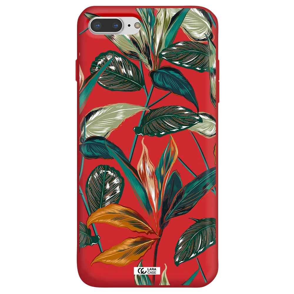 Colorful Tropical Leaves Apple iPhone 8 plus Silicone Imperial Red Case