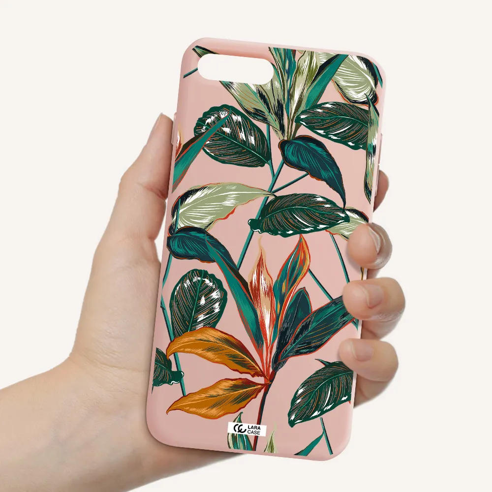 Colorful Tropical Leaves Apple iPhone 8 plus Silicone pastel pink Case