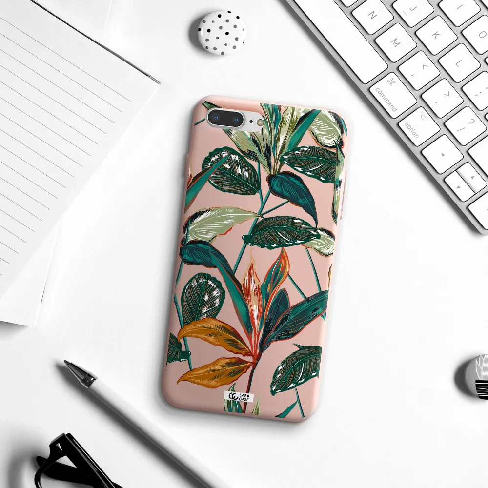 Colorful Tropical Leaves Apple iPhone 8 plus Silicone pastel pink Case