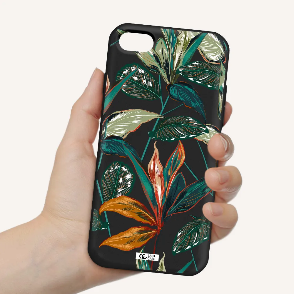 Colorful Tropical Leaves Apple iPhone 8 Silicone black Case