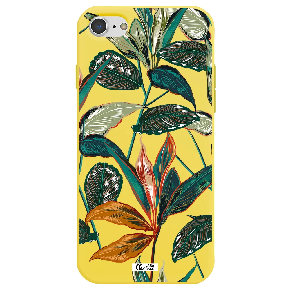 Colorful Tropical Leaves Apple iPhone 8 Silicone canary yellow Case