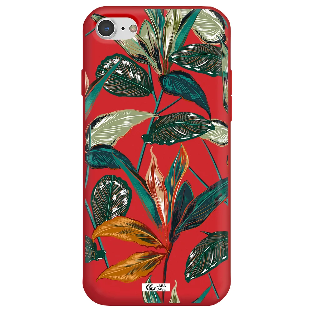 Colorful Tropical Leaves Apple iPhone 8 Silicone Imperial Red Case