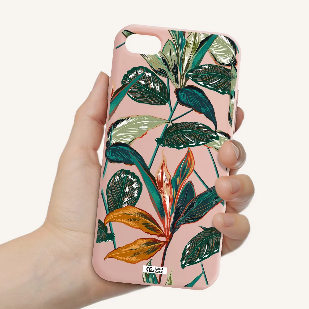 Colorful Tropical Leaves Apple iPhone 8 Silicone pastel pink Case