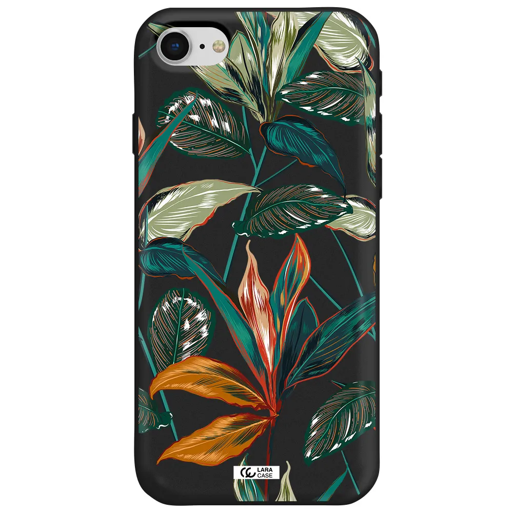 Colorful Tropical Leaves Apple iPhone se 2020 Silicone black Case