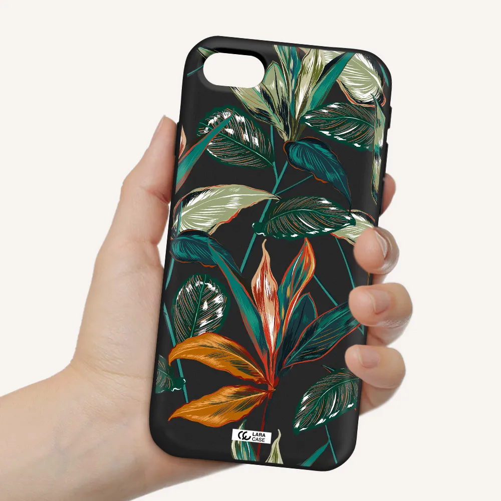 Colorful Tropical Leaves Apple iPhone se 2020 Silicone black Case