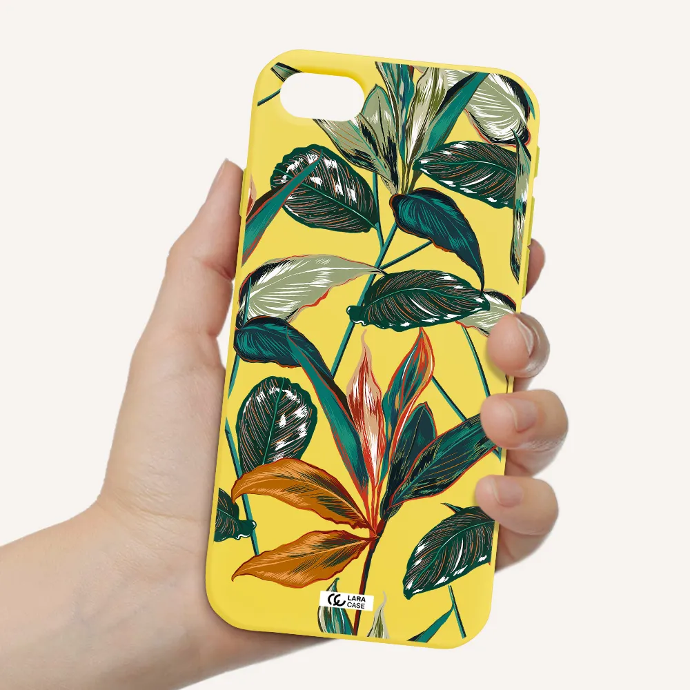 Colorful Tropical Leaves Apple iPhone se 2020 Silicone canary yellow Case