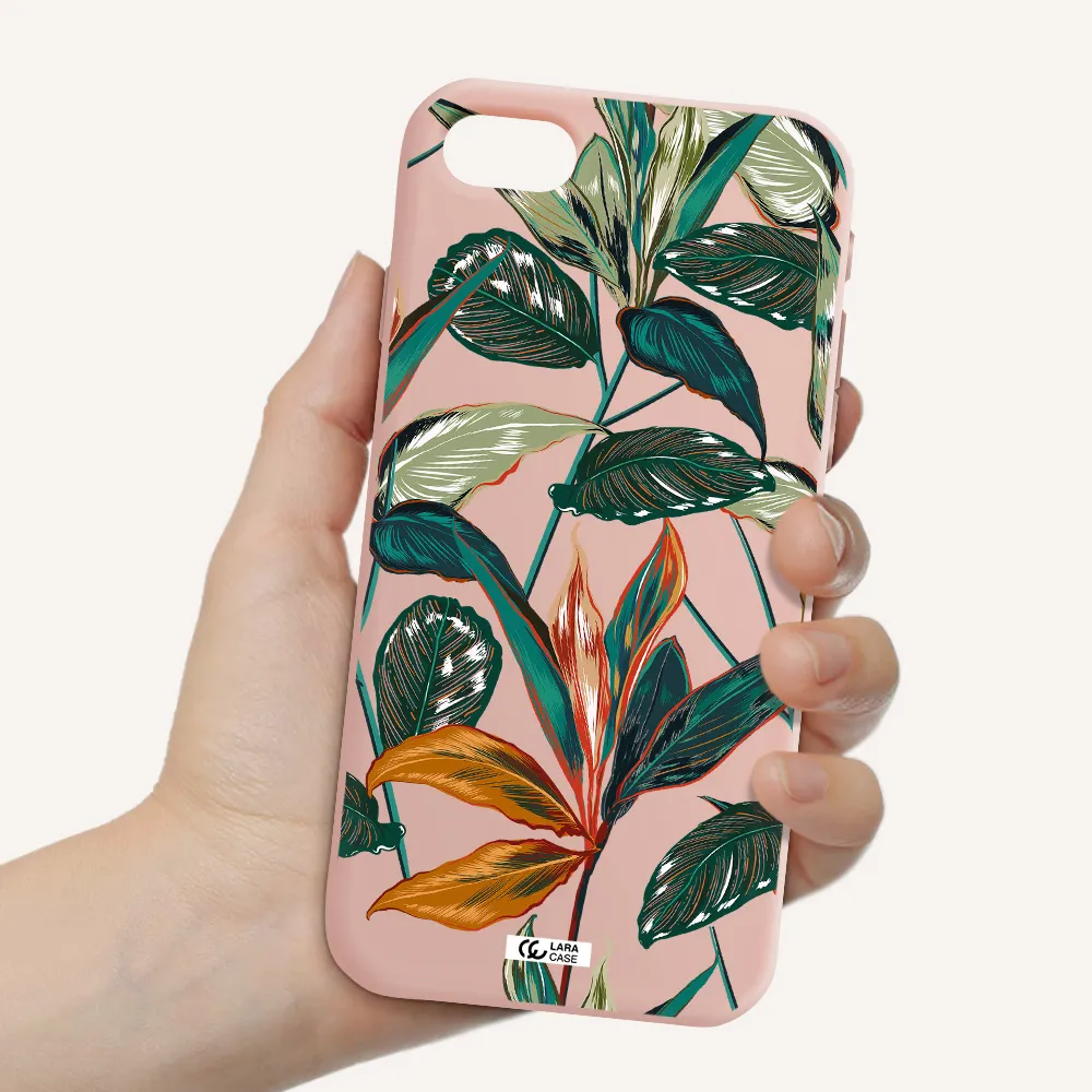 Colorful Tropical Leaves Apple iPhone se 2020 Silicone pastel pink Case