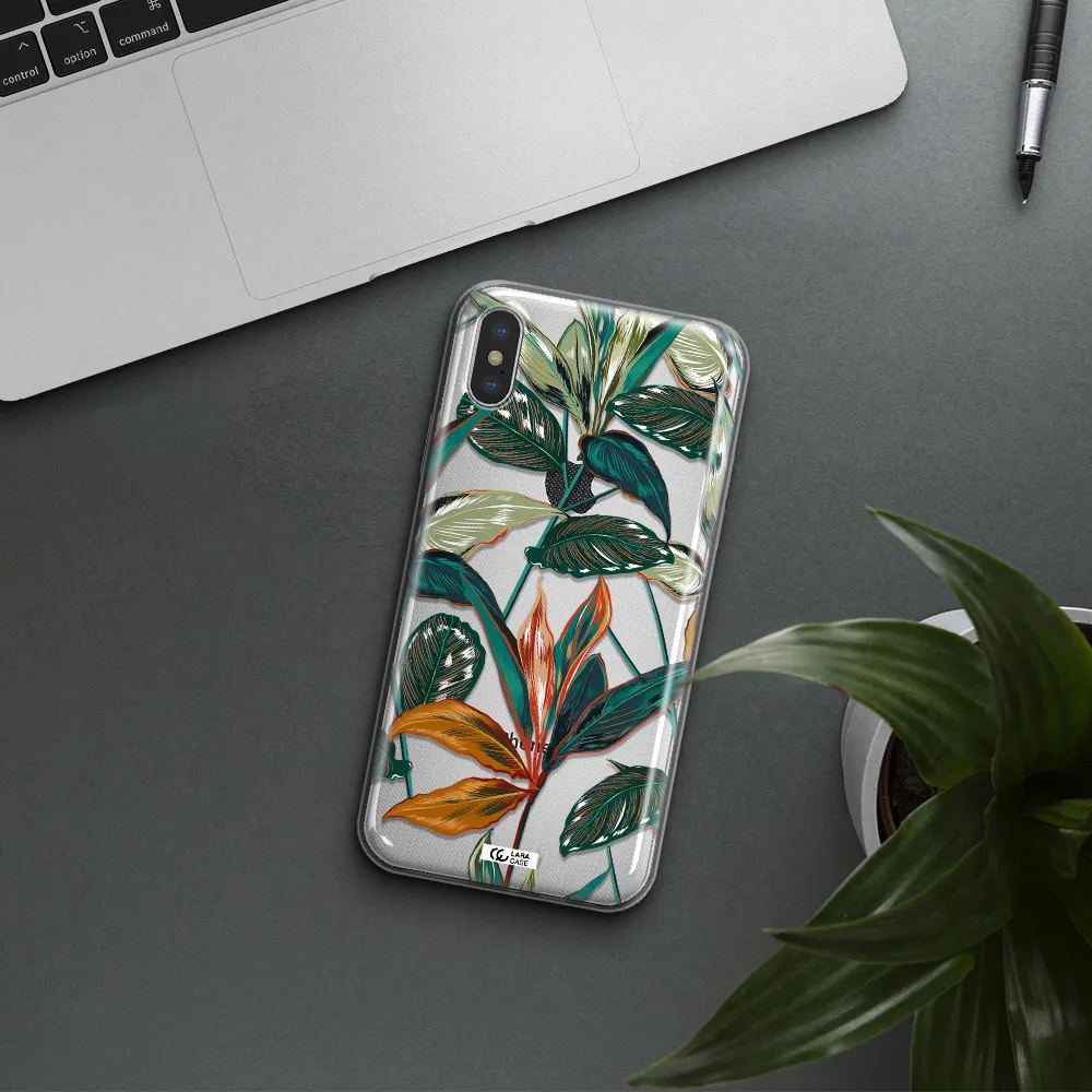 Colorful Tropical Leaves Apple iPhone X Clear TPU Case