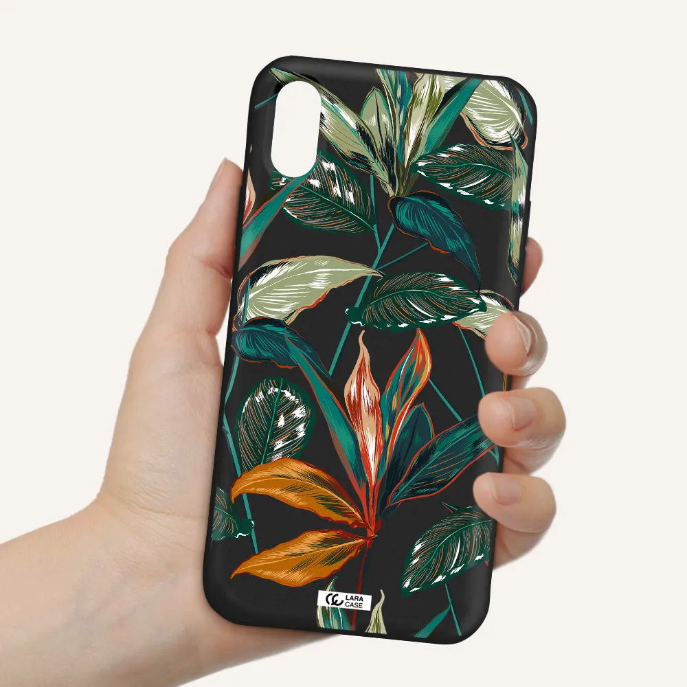 Colorful Tropical Leaves Apple iPhone X Silicone black Case