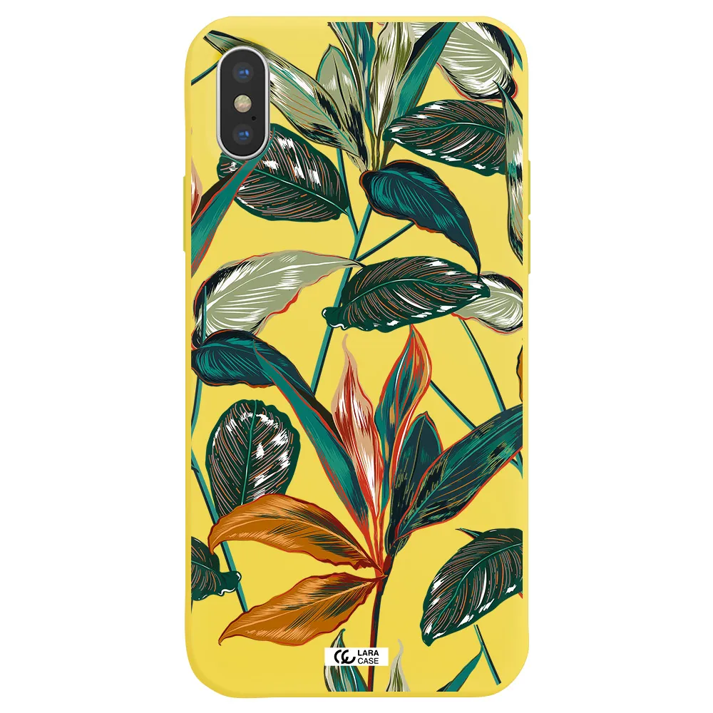 Colorful Tropical Leaves Apple iPhone X Silicone canary yellow Case