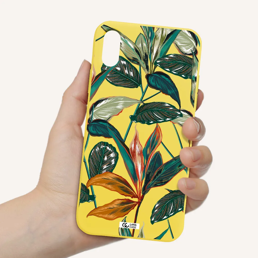 Colorful Tropical Leaves Apple iPhone X Silicone canary yellow Case