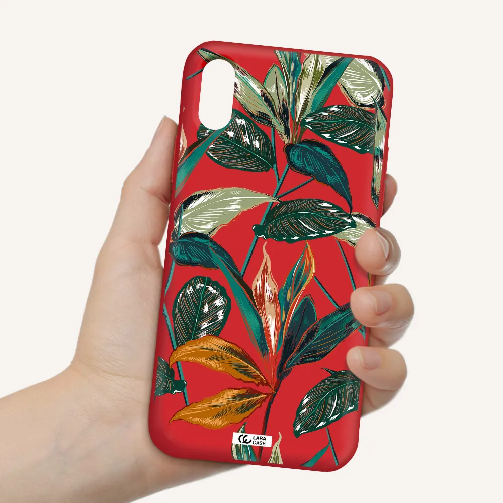 Colorful Tropical Leaves Apple iPhone X Silicone Imperial Red Case