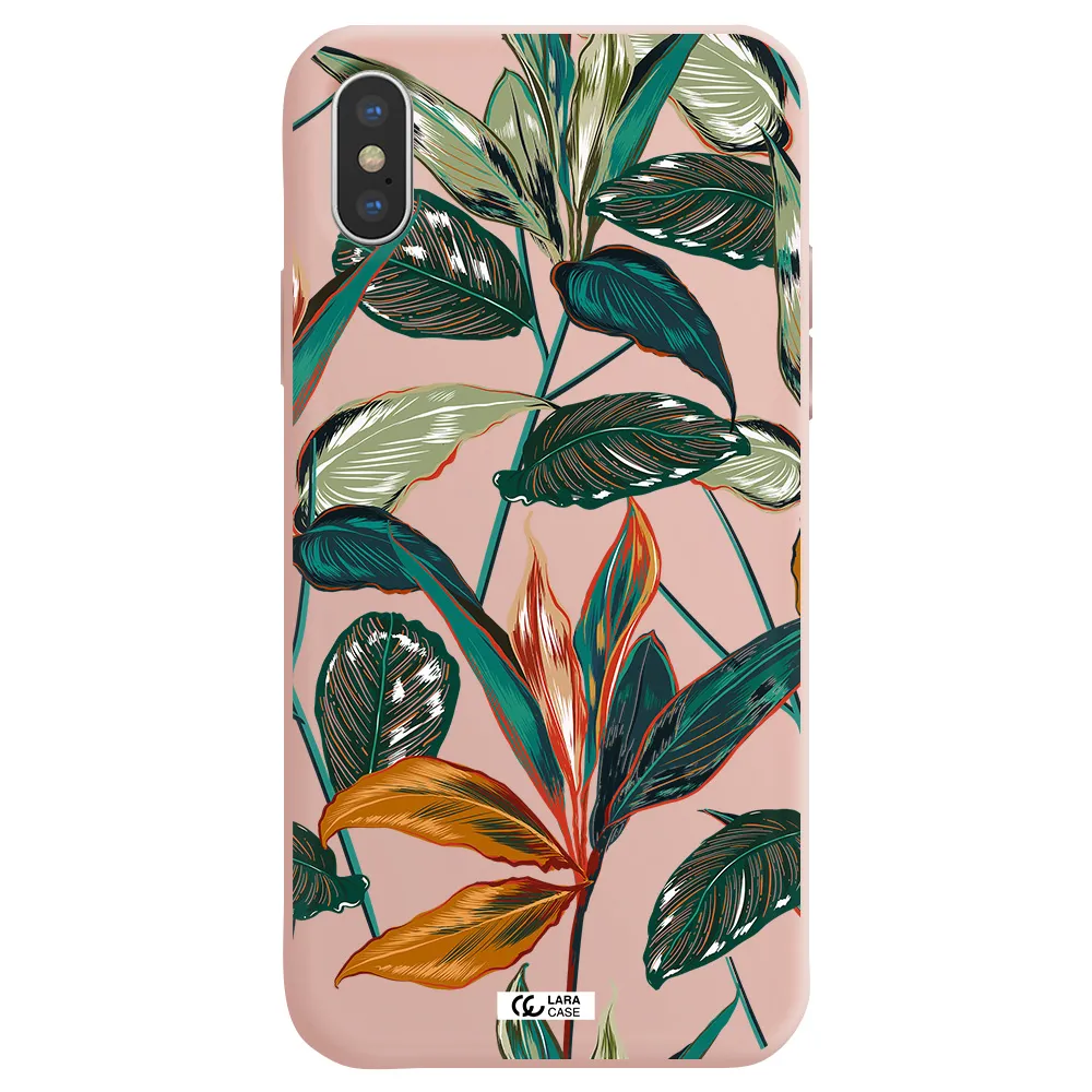 Colorful Tropical Leaves Apple iPhone X Silicone pastel pink Case