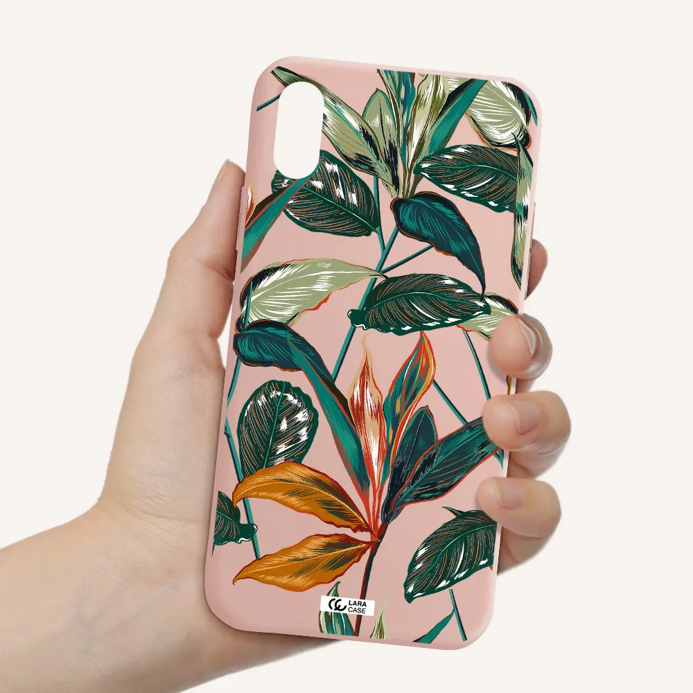 Colorful Tropical Leaves Apple iPhone X Silicone pastel pink Case