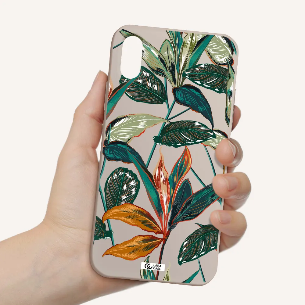 Colorful Tropical Leaves Apple iPhone X Silicone Stone Case