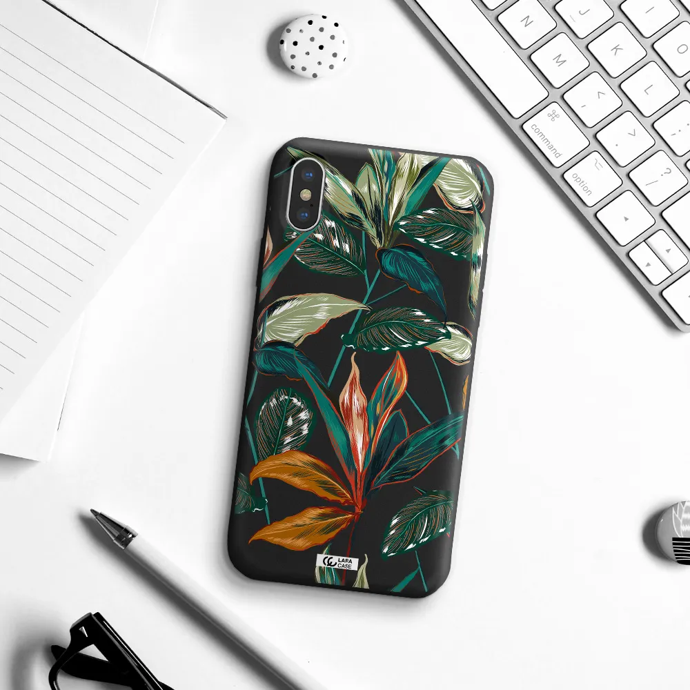 Colorful Tropical Leaves Apple iPhone XS Silicone black Case