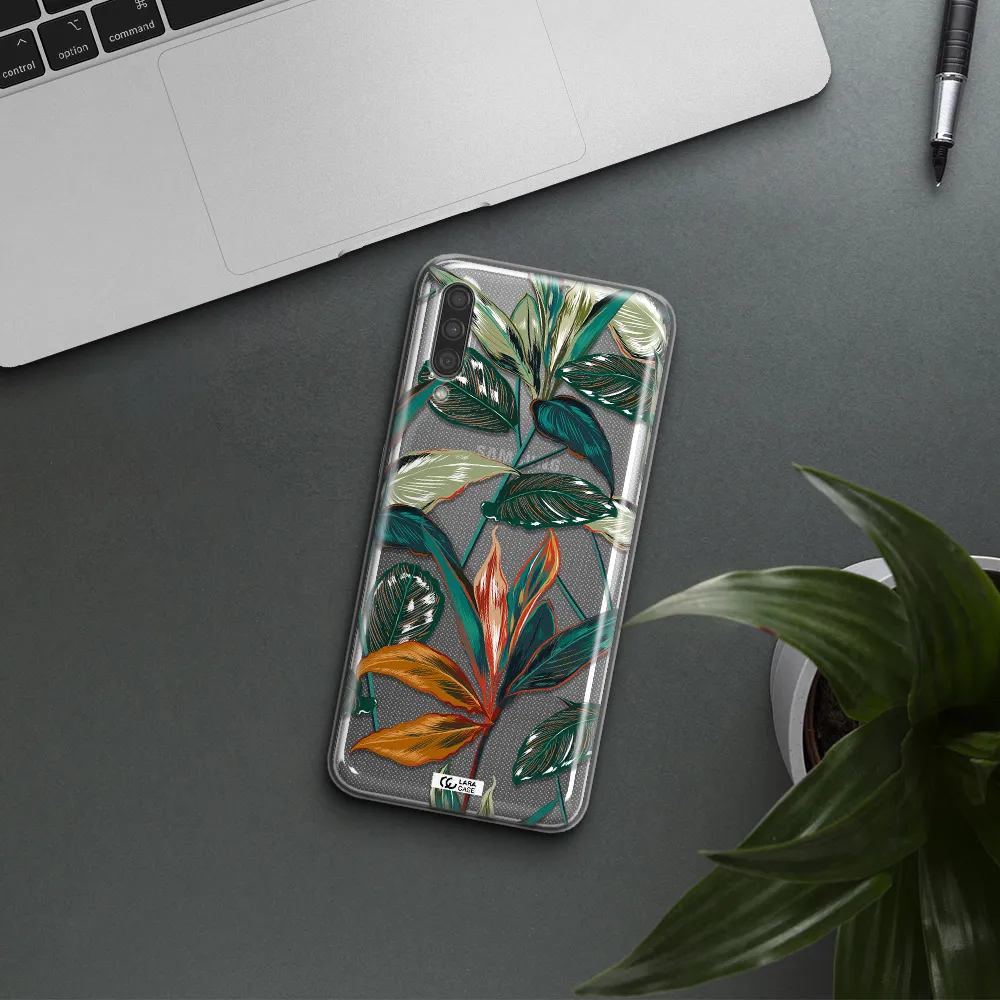 Colorful Tropical Leaves Samsung A30S Clear TPU Case
