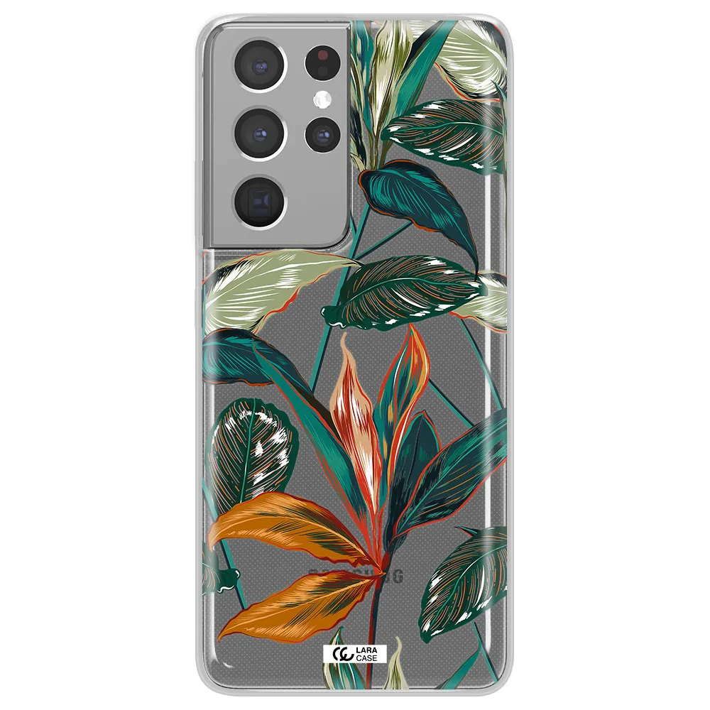 Colorful Tropical Leaves Samsung S21 Ultra Clear TPU Case