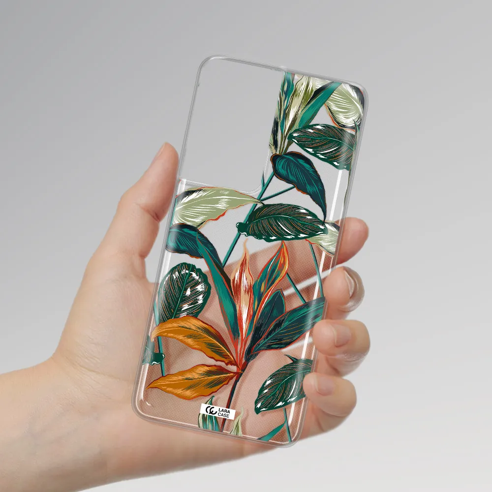 Colorful Tropical Leaves Samsung S21 Ultra Clear TPU Case