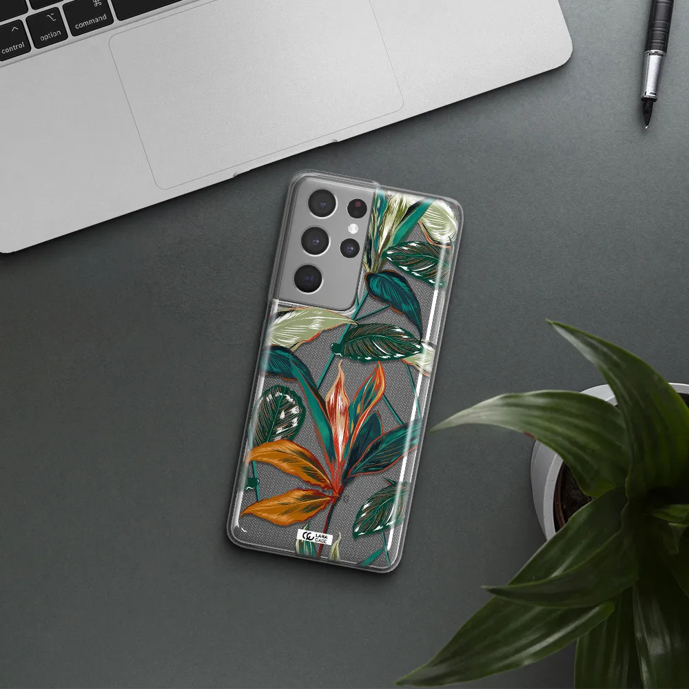 Colorful Tropical Leaves Samsung S21 Ultra Clear TPU Case