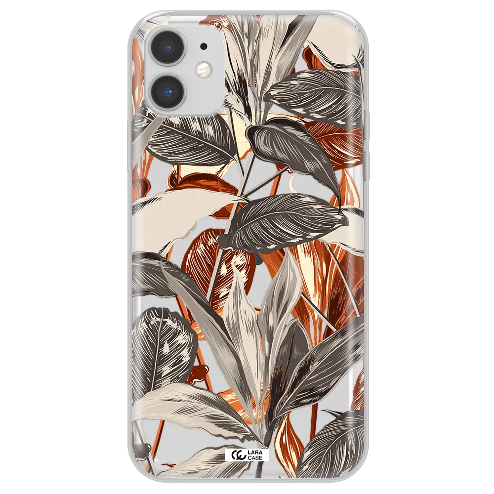 Brown Tropical Leaves Apple iPhone 11 Clear TPU Case