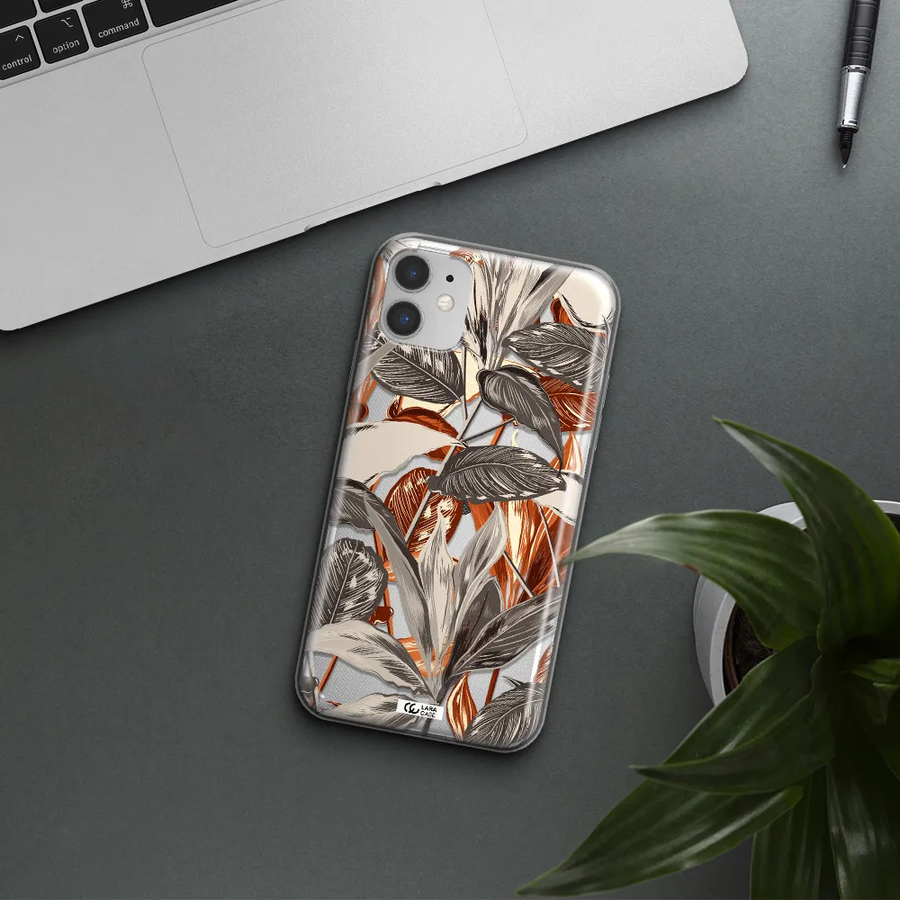 Brown Tropical Leaves Apple iPhone 11 Clear TPU Case