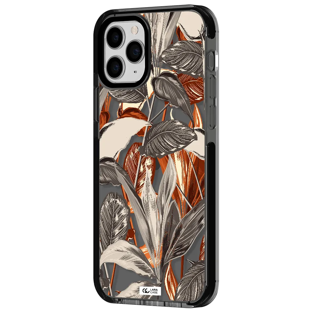 Brown Tropical Leaves Apple iPhone 11 pro impact Smoke Black Case