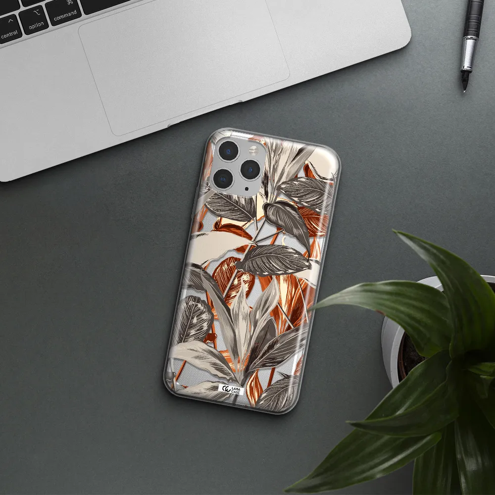 Brown Tropical Leaves Apple iPhone 11 pro max Clear TPU Case