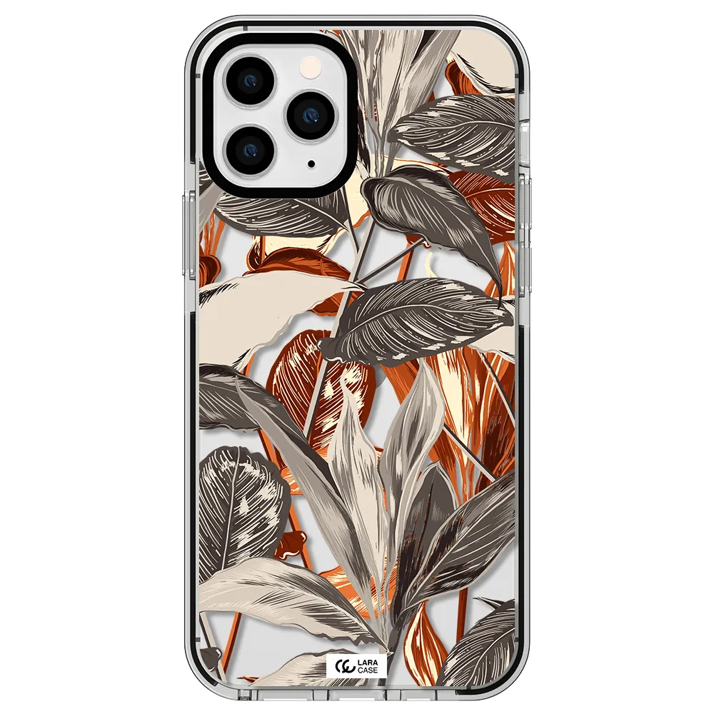 Brown Tropical Leaves Apple iPhone 11 pro max impact black border Case