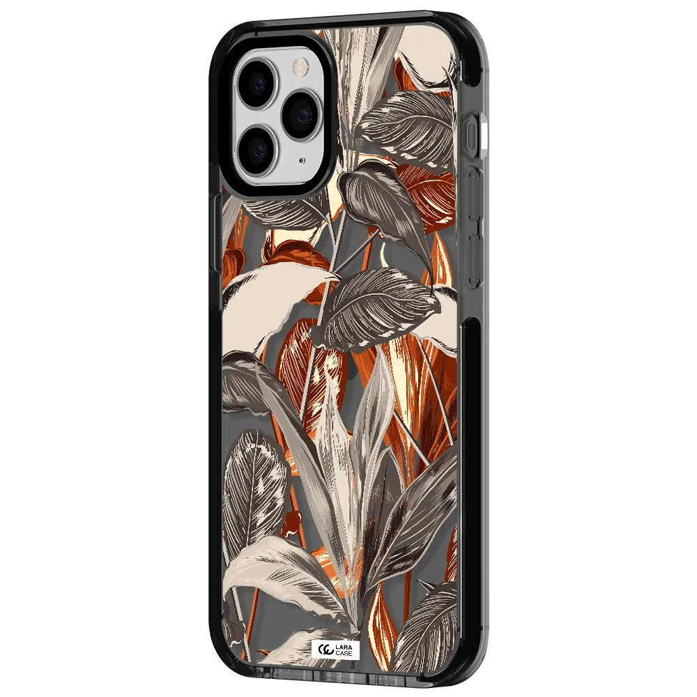 Brown Tropical Leaves Apple iPhone 11 pro max impact Smoke Black Case