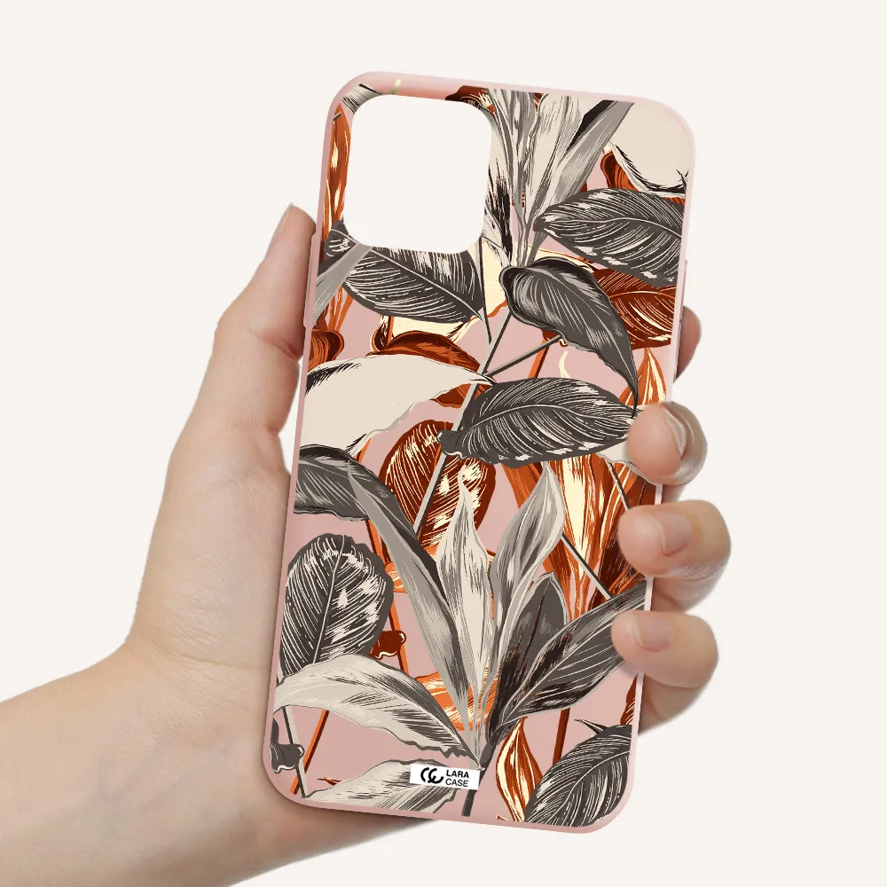 Brown Tropical Leaves Apple iPhone 11 pro max Silicone pastel pink Case