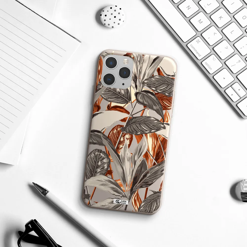 Brown Tropical Leaves Apple iPhone 11 pro max Silicone Stone Case