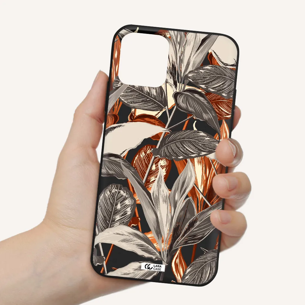 Brown Tropical Leaves Apple iPhone 11 pro Silicone black Case