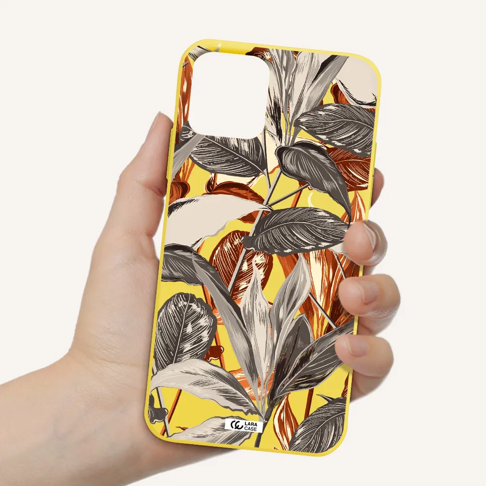 Brown Tropical Leaves Apple iPhone 11 pro Silicone canary yellow Case