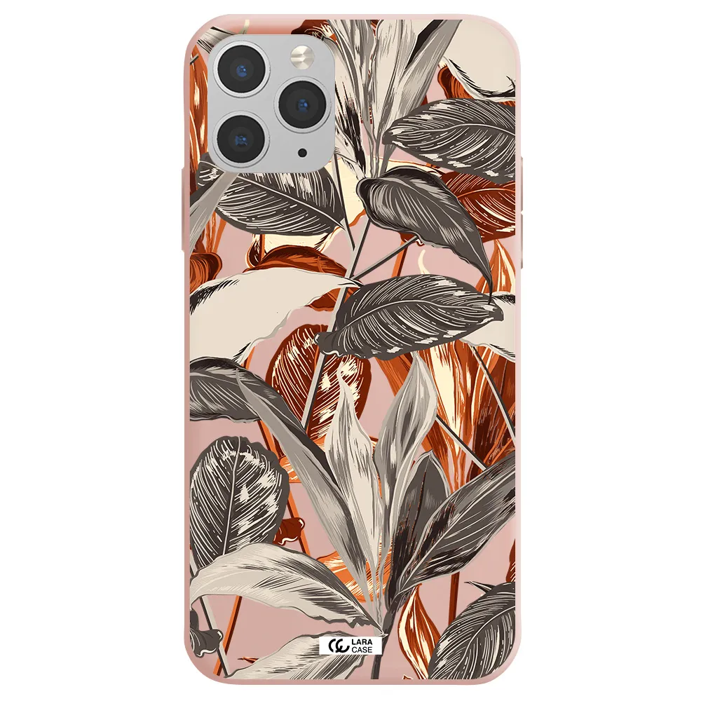 Brown Tropical Leaves Apple iPhone 11 pro Silicone pastel pink Case