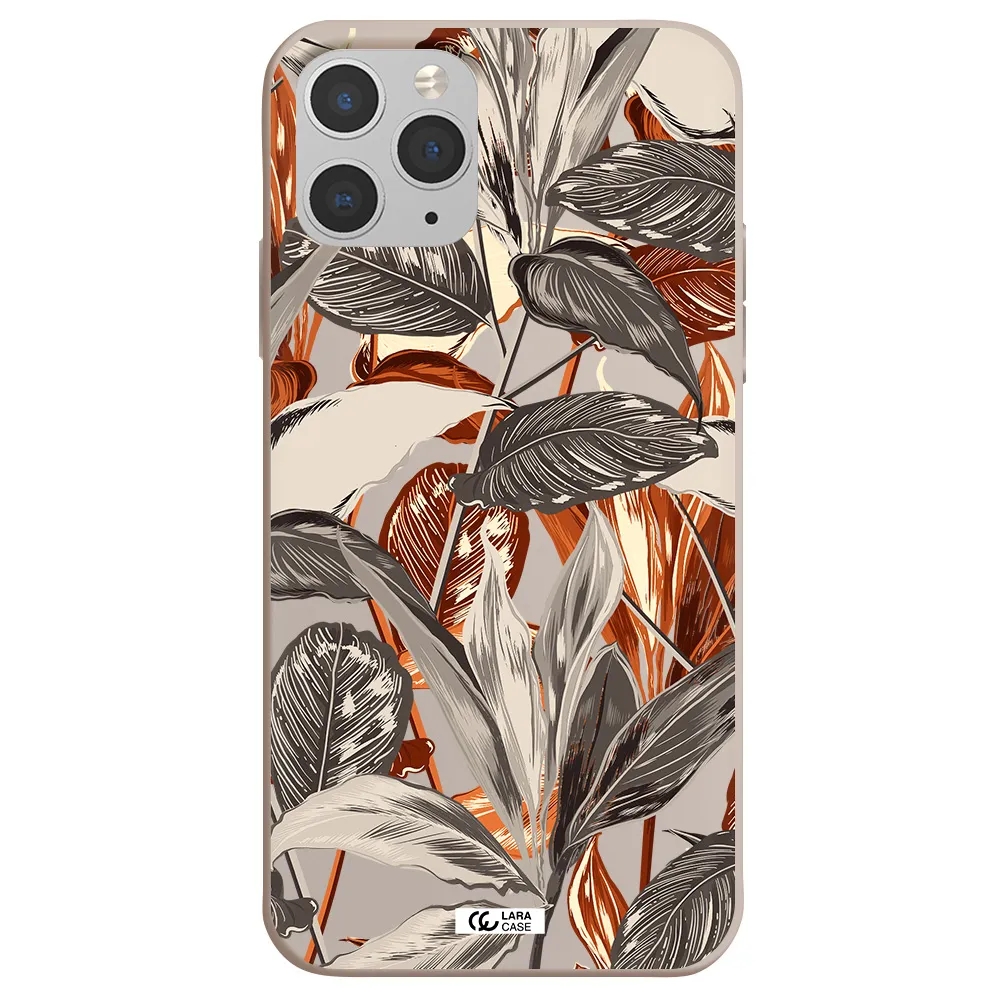 Brown Tropical Leaves Apple iPhone 11 pro Silicone Stone Case
