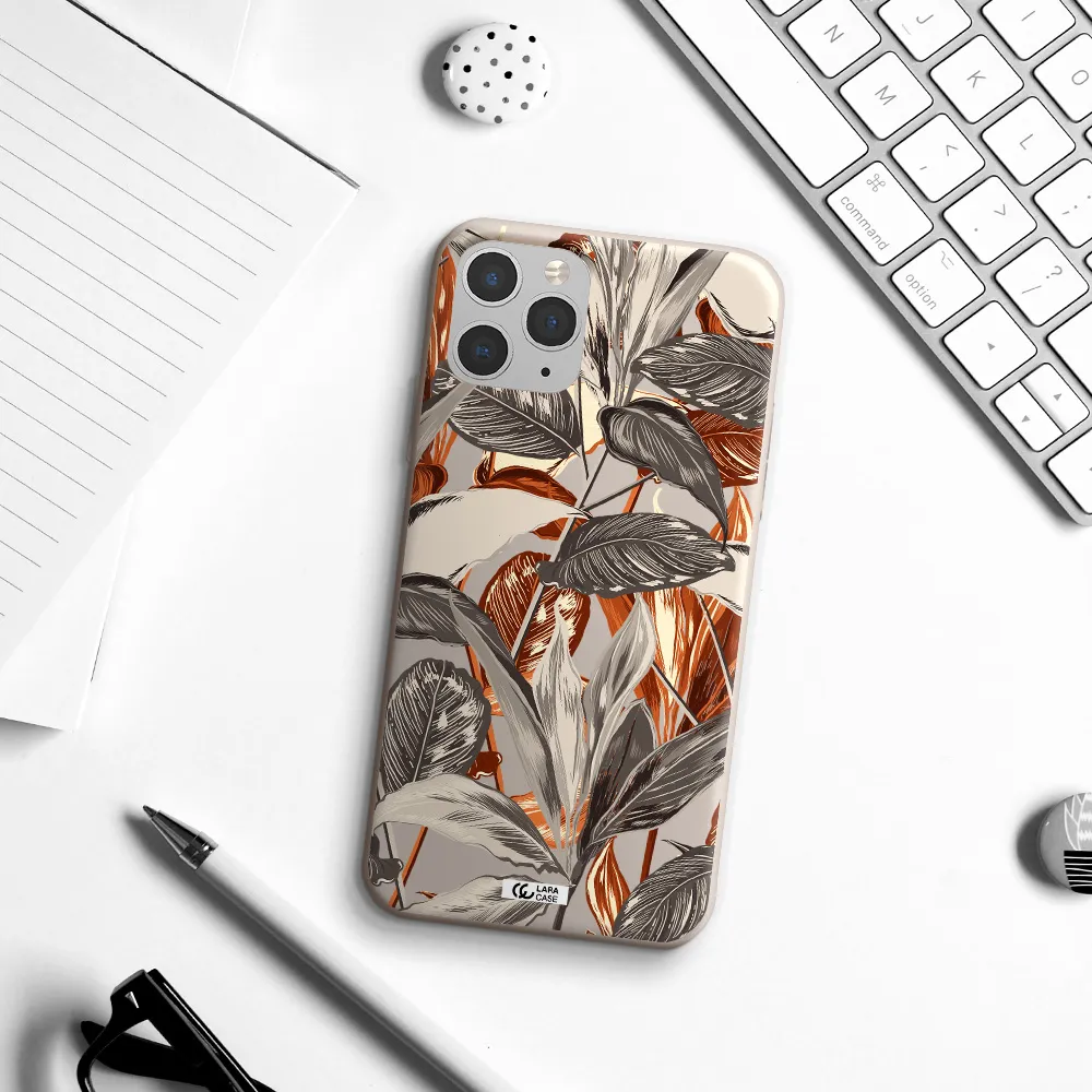 Brown Tropical Leaves Apple iPhone 11 pro Silicone Stone Case