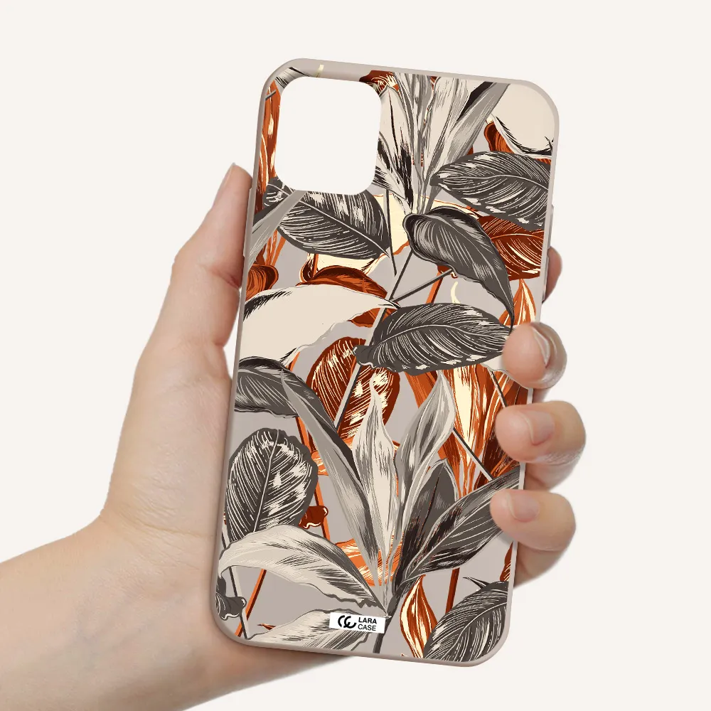 Brown Tropical Leaves Apple iPhone 11 Silicone Stone Case